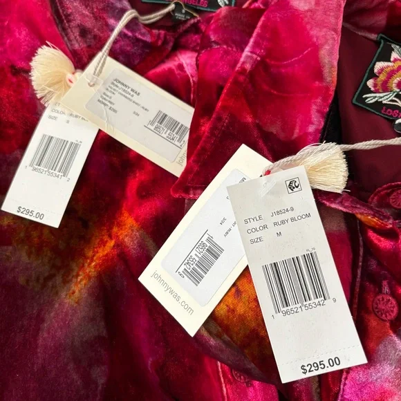 NWT JOHNNY WAS Velvet Oversized Shirt in Ruby Bloom - Picture 3 of 6